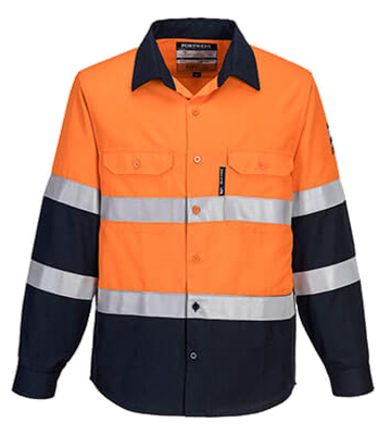 Flame Resistant Anti-Static Workwear Shirt 2 Tone Orange/Navy High Vis ZFR04