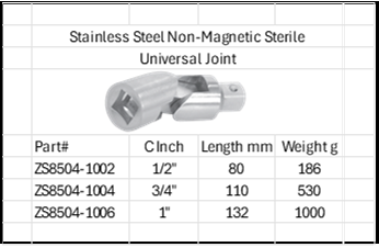 Stainless Steel Universal Joint Sterile 316 or 304