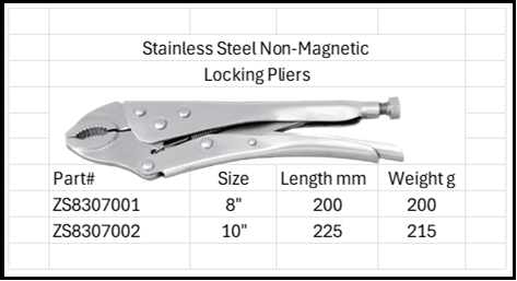Stainless Steel Locking Pliers 316 or 304 Anti-Magnetic SS Vise-Grip, SS Clamping Pliers, SS Locking Wrench