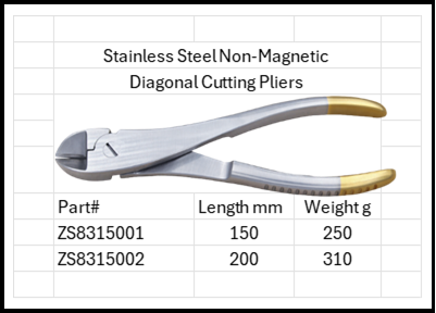 Stainless Steel Anti-Magnetic Diagonal Cutting Pliers Sterile 316 & 304 SS Sizes