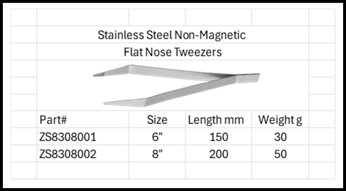 Stainless Steel Anti-Magnetic Flat Nose Tweezers 316 & 304 SS