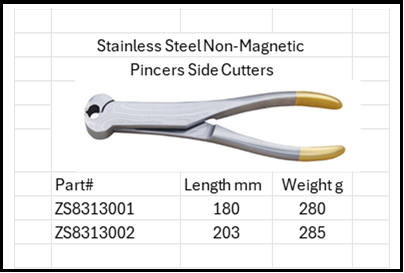 Stainless Steel Anti-Magnetic Pincers Side Cutters Sterile 316 & 304SS