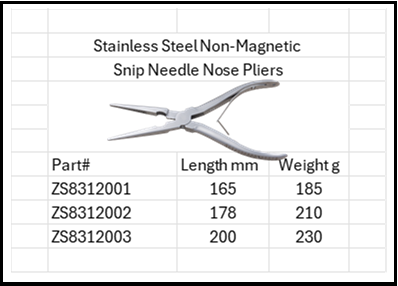 Stainless Steel Anti-Magnetic Snip Needle Nose Pliers 316 & 304SS Sterile