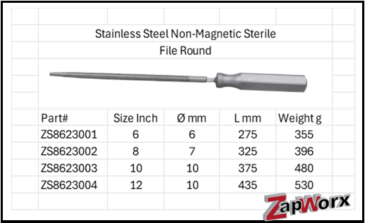 Stainless Steel File Round, Anti-Magnetic Round File, Sterile Round File, 316 Stainless Steel File Round, Stainless Steel File