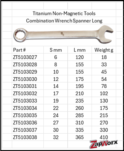 Titanium Non-Magnetic Combination Wrench Spanner Long Handle