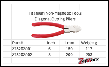 Titanium Non-Magnetic Diagonal Cutting Pliers Sizes