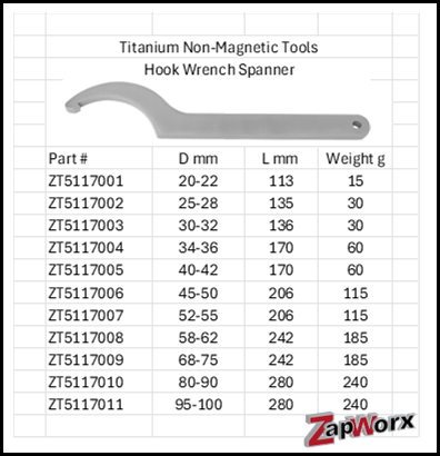 Titanium Non-Magnetic Hook Wrench Spanner