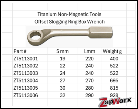 Titanium Non-Magnetic Offset Slogging Box Wrench