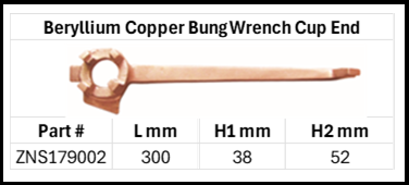 Zapworx Non-Sparking Be-Cu Bung Wrench Cup End Size