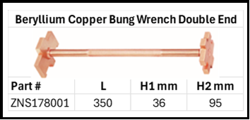 Zapworx Non-Sparking Be-Cu Bung Wrench Double End Size