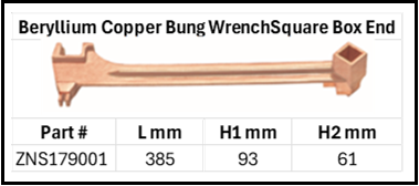 Zapworx Non-Sparking Be-Cu Bung Wrench Square Box End Size
