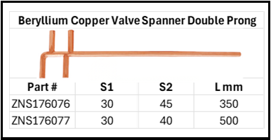 Zapworx Non-Sparking Be-Cu Valve Spanner Double Prong