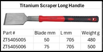 Titanium Scrapper Long Handle Size Chart