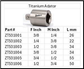 Zapworx Titanium Socket Adaptor