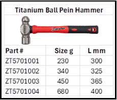 Zapworx Titanium Ball Pein Hammer