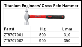Zapworx Titanium Engineers Cross Pein Hammer Sizes