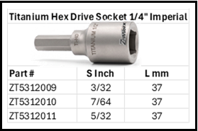 Zapworx Titanium Hex Drive Socket Adaptor Imperial 1/4" Sizes