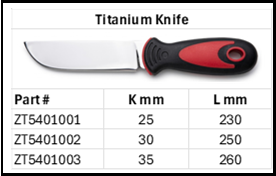 Zapworx Titanium Knife Sizes