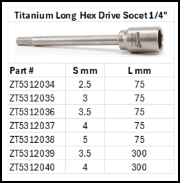 Zapworx Titanium Long Hex Drive Socket 1/4" Sizes