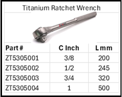Zapworx Titanium Ratchet Wrench
