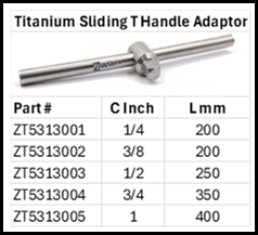Zapworx Titanium Sliding T Handle Sizes