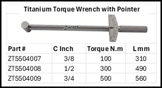 Zapworx Titanium Torque Wrench with Pointer