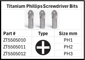 Titanium Phillips Screwdriver Bits Sizes