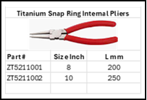 Titanium Snap Ring Internal Pliers Sizes